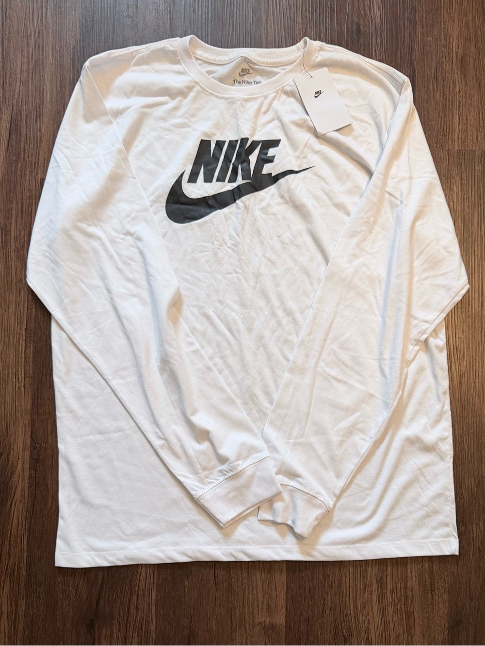 Nike White Long Sleeve Shirt with Black Swoosh Logo